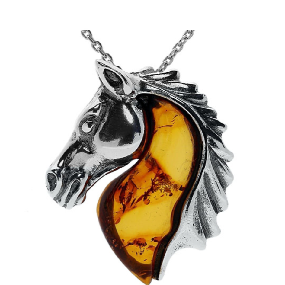 Designer Amber Horse Sterling Silver Pendant. FREE DELIVERY - Sayby’s Sanctuary