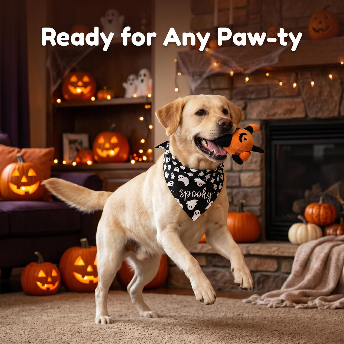 2Pcs Dog Halloween Costume, Pet Triangle Bandana, Black Orange Pumpkin Ghost Print Soft Bandanas, for Large Medium Small Dogs Cats, Halloween Cosplay Party Costumes, Holiday Photo Accessories