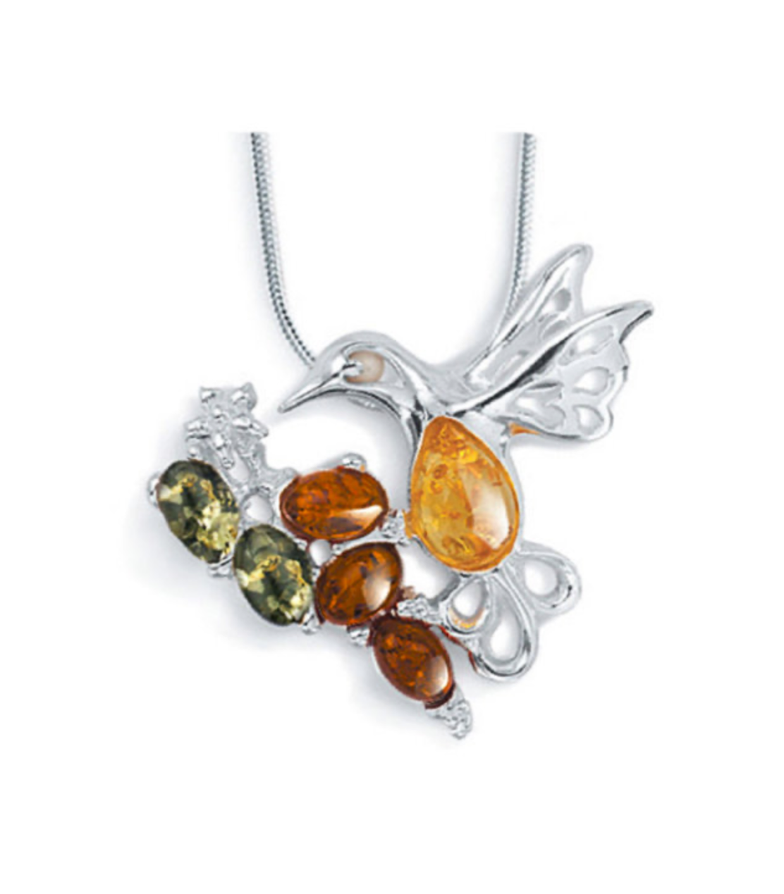 Designer Silver Amber Hummingbird Pendant. FREE DELIVERY - Sayby’s Sanctuary