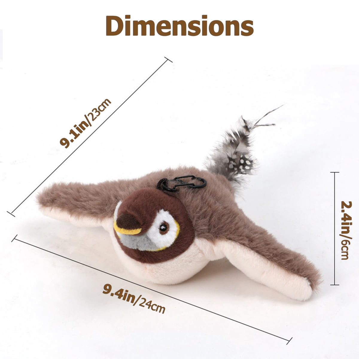 Cat Toys, Interactive Chirping Bird Cat Toy Flapping Wings, Simulated Electric Flying Bird Cat Toy, Touch Activated, Rechargeable Flying Bird Cat Toy for Indoor Cats (Sparrow) - Sayby’s