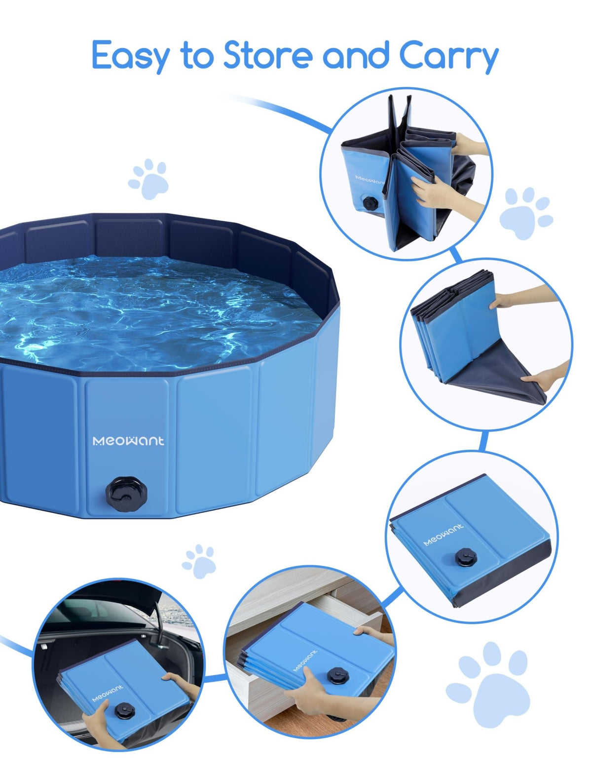Meowant Foldable Dog Pool Dog Paddling Pool, Upgrade Thickened PP Material Swimming Pools for Large Dogs, Indoor Outdoor Portable Dog Pool, Large Kids Bath Pool with 4pcs Repair Patch (4XL-87 x 16) - Sayby’s
