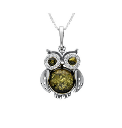Small Owl Amber Zirconia Silver Pendant. FREE DELIVERY - Sayby’s Sanctuary 