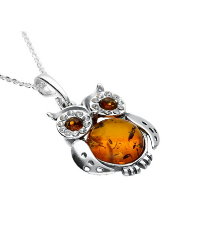 Small Owl Amber Zirconia Silver Pendant. FREE DELIVERY - Sayby’s Sanctuary 