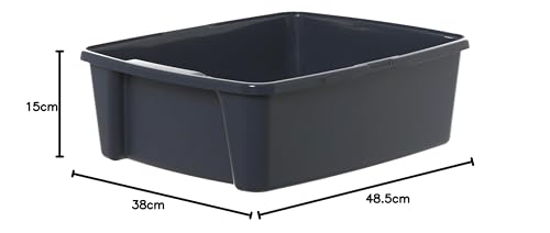 Iris Ohyama Cat Litter Tray with Scoop, Grey, Easy to Clean, Cat Litter Box, Detachable Spill Preventing Walls, For Kittens, Adult Cats, Rabbits, BPA Free, Open Top, Modern, CLH-12