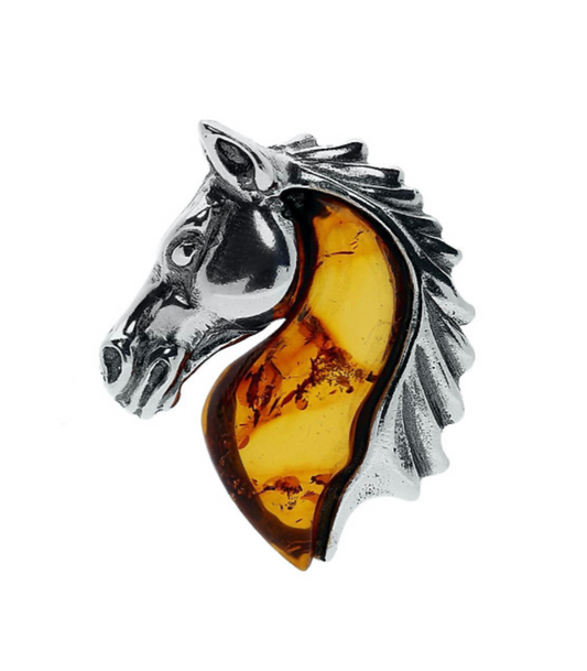 Designer Amber Sterling Silver Horse Brooch. FREE DELIVERY - Sayby’s Sanctuary 