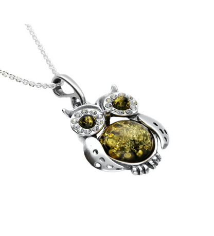 Small Owl Amber Zirconia Silver Pendant. FREE DELIVERY - Sayby’s Sanctuary 