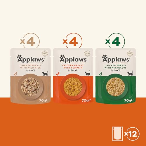 Applaws 100% Natural Wet Cat Food, Pouch Multipack Tuna Selection in Broth, 70 g (12 x 70 g Pouches)