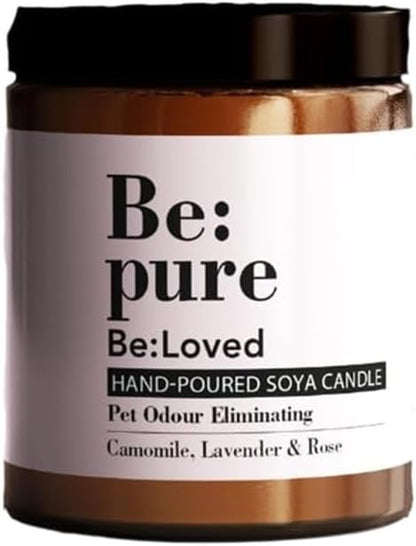 Be:Loved - Be:Pure Pet & Dog Odour Eliminating Scented Candle - Natural Soy & Beeswax with Lavender & Camomile - Soy Candle, Candle Gift - 150ml, 30 Hours Burn Time