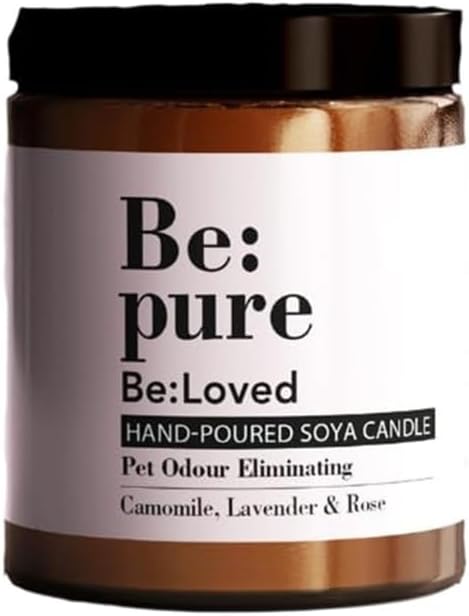 Be:Loved - Be:Pure Pet & Dog Odour Eliminating Scented Candle - Natural Soy & Beeswax with Lavender & Camomile - Soy Candle, Candle Gift - 150ml, 30 Hours Burn Time