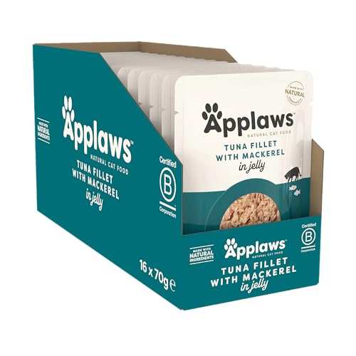 Applaws 100% Natural Wet Cat Food, Pouch Multipack Tuna Selection in Broth, 70 g (12 x 70 g Pouches)
