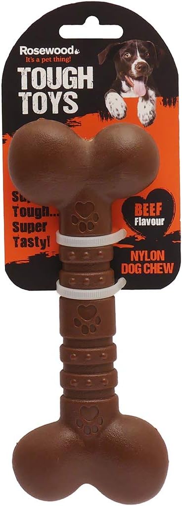 Rosewood Small Beef Bone – Durable Nylon Chew Toy for Small Dogs <10kg | Promotes Dental Hygiene | Long-Lasting