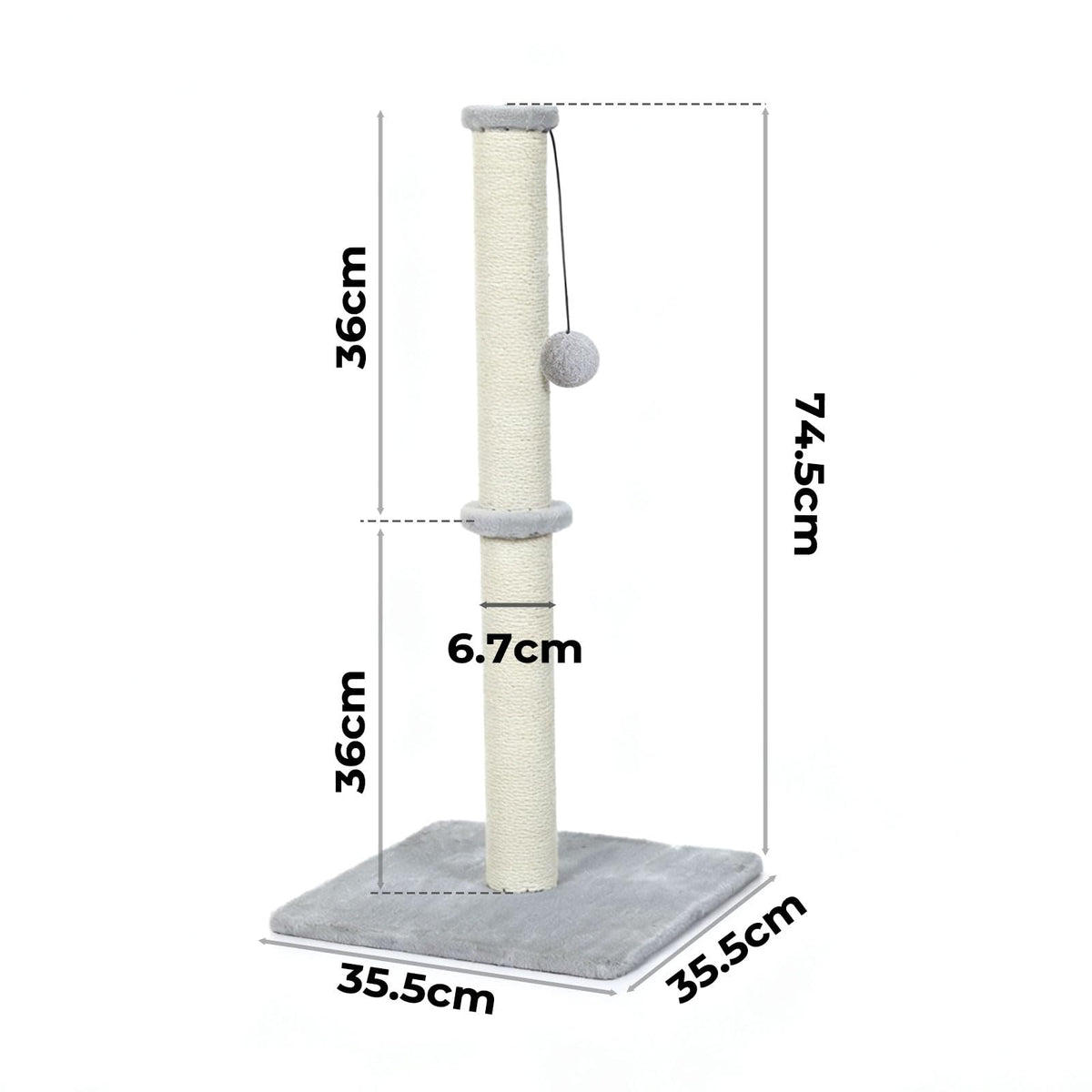 skylos 71cm Cat Scratching Post with Plush Resting Platform Natural Sisal,Anti-Tip,Easy Assembly,Grey
