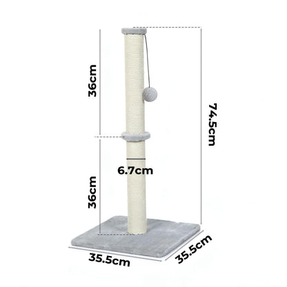 skylos 71cm Cat Scratching Post with Plush Resting Platform Natural Sisal,Anti-Tip,Easy Assembly,Grey