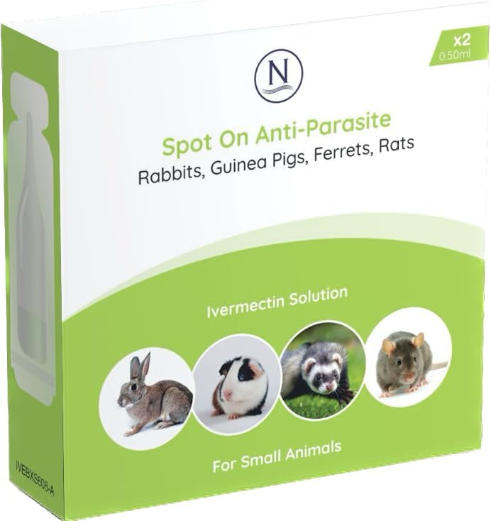 Naqua - 2 x VET STRENGTH - Anti-Parasite Spot On Pipettes. Treatment for Rabbits, Ferrets, Guinea Pigs, Rats & Chinchilla. Kills fleas, lice, mange mites (2 Pipettes)