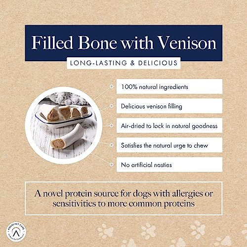 Hollings Filled Bone with Venison Dog Chew, Delicious, Air Dried Long Lasting Bone for Adult Dogs, Made with 100% Natural Ingredients (1 Count)