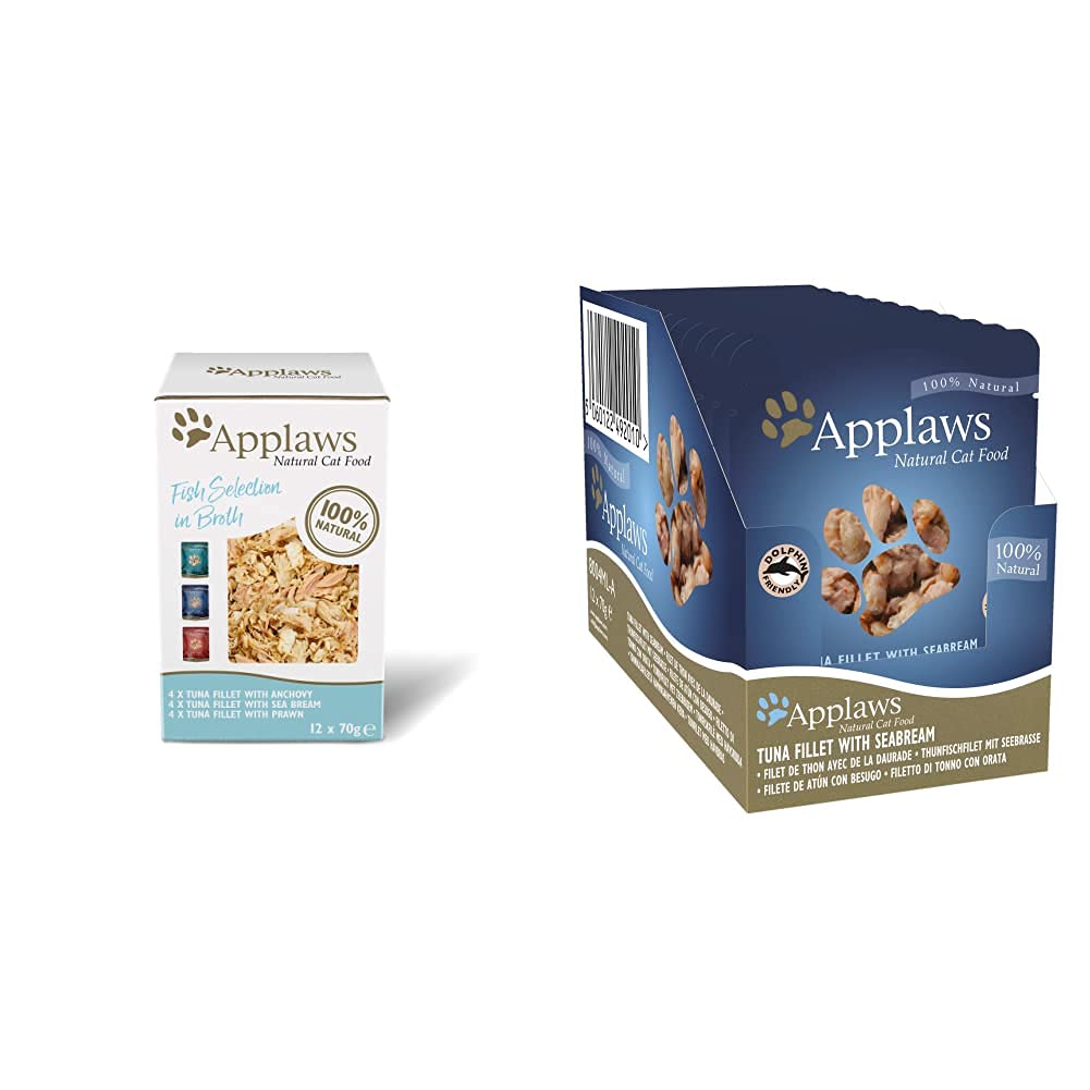 Applaws 100% Natural Wet Cat Food, Pouch Multipack Tuna Selection in Broth, 70 g (12 x 70 g Pouches)