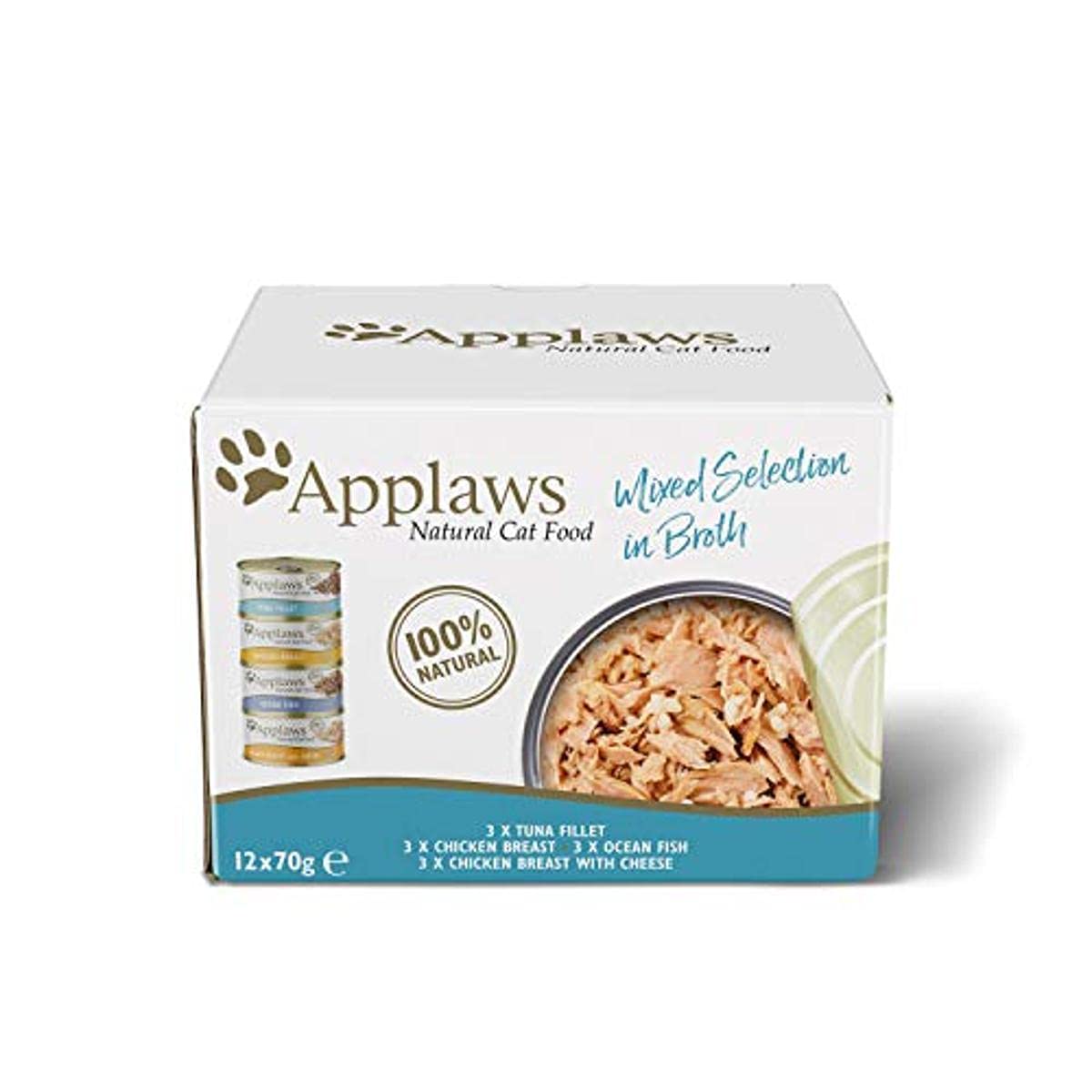 Applaws 100% Natural Wet Cat Food, Pouch Multipack Tuna Selection in Broth, 70 g (12 x 70 g Pouches)
