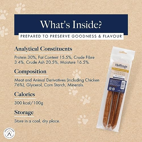 Hollings Chicken Sausages Dog Treats, Delicious, Nutritious Air Dried Chews for Adult Dogs, Made with 100% Natural Ingredients (Pack of 3)