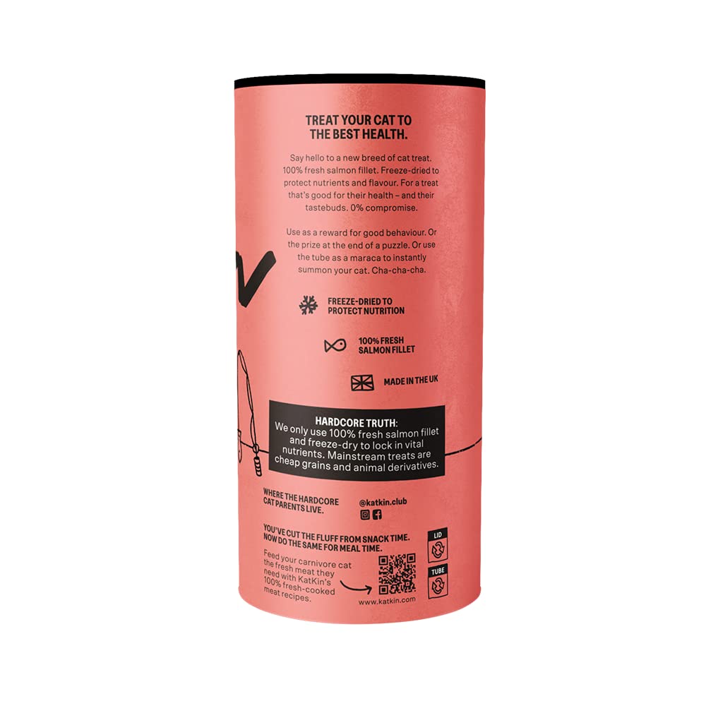 KatKin Salmon Nibbles (50g Tube) - 100% Fresh Fillet Freeze-Dried Cat Treats Made in the UK for Cats and Kittens