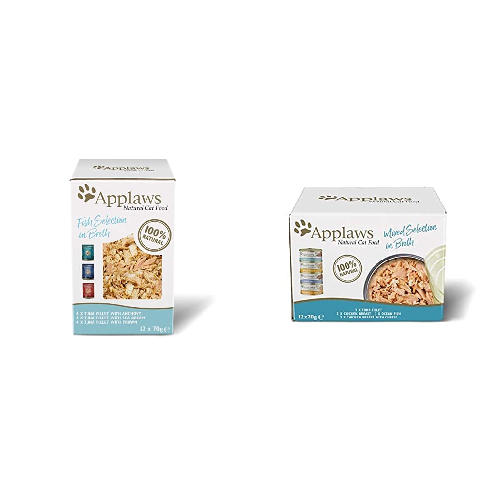 Applaws 100% Natural Wet Cat Food, Pouch Multipack Tuna Selection in Broth, 70 g (12 x 70 g Pouches)