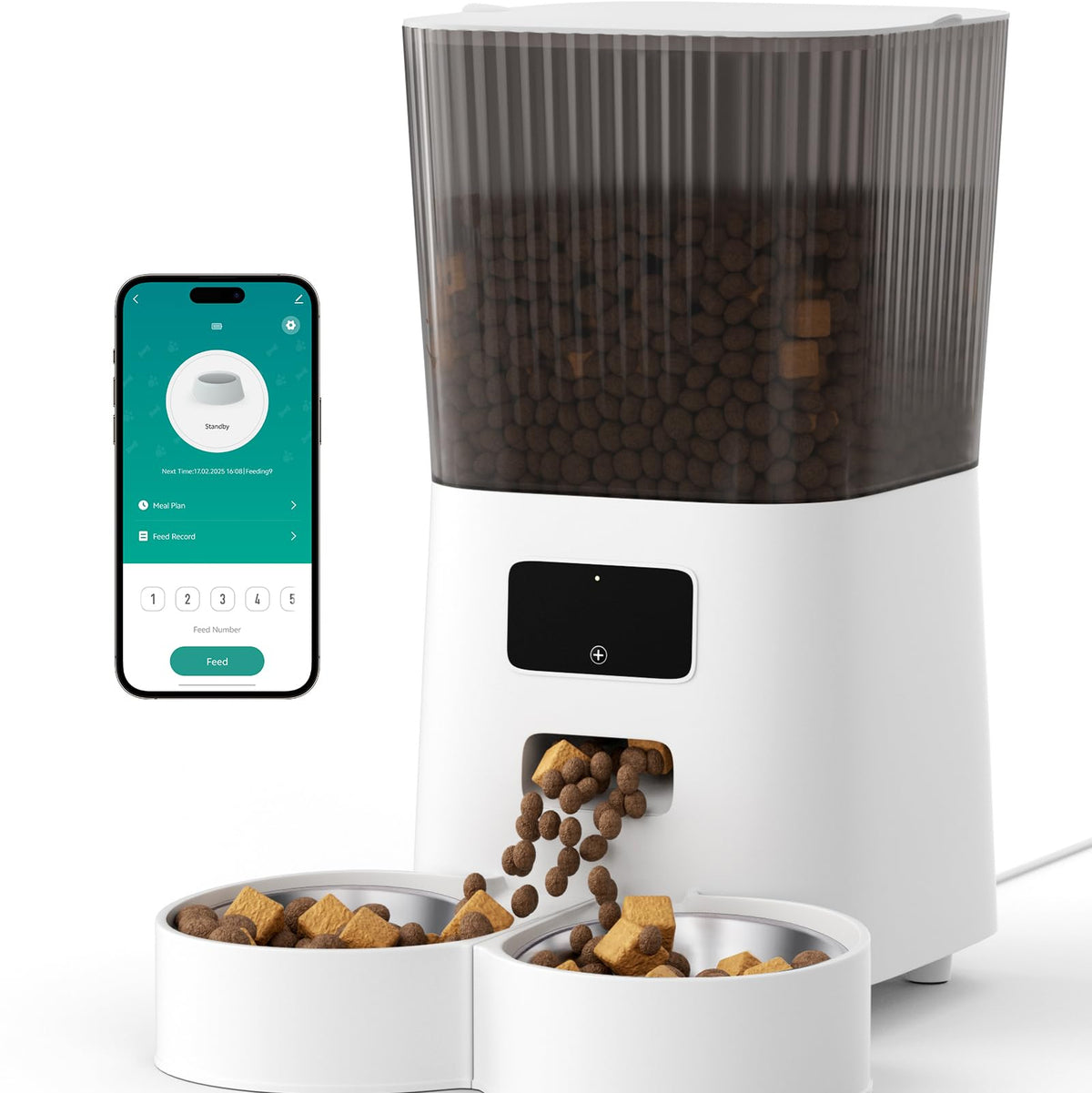 5L Cat Feeder Automatic with Timer, Automatic Cat Feeder, 1-9 Meals Per Day, Cats Food Dispenser with 2 Bowl, Auto Pet Feeder for 2 kittens and Small Dogs, Dual Power Supply - Sayby’s