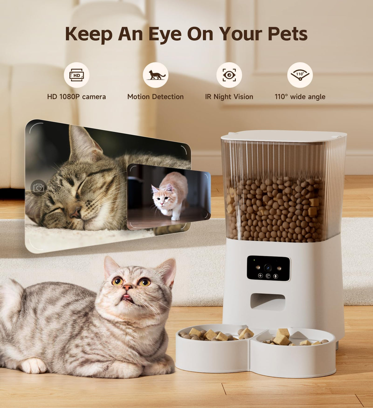 5L Cat Feeder Automatic with Timer, Automatic Cat Feeder, 1-9 Meals Per Day, Cats Food Dispenser with 2 Bowl, Auto Pet Feeder for 2 kittens and Small Dogs, Dual Power Supply - Sayby’s