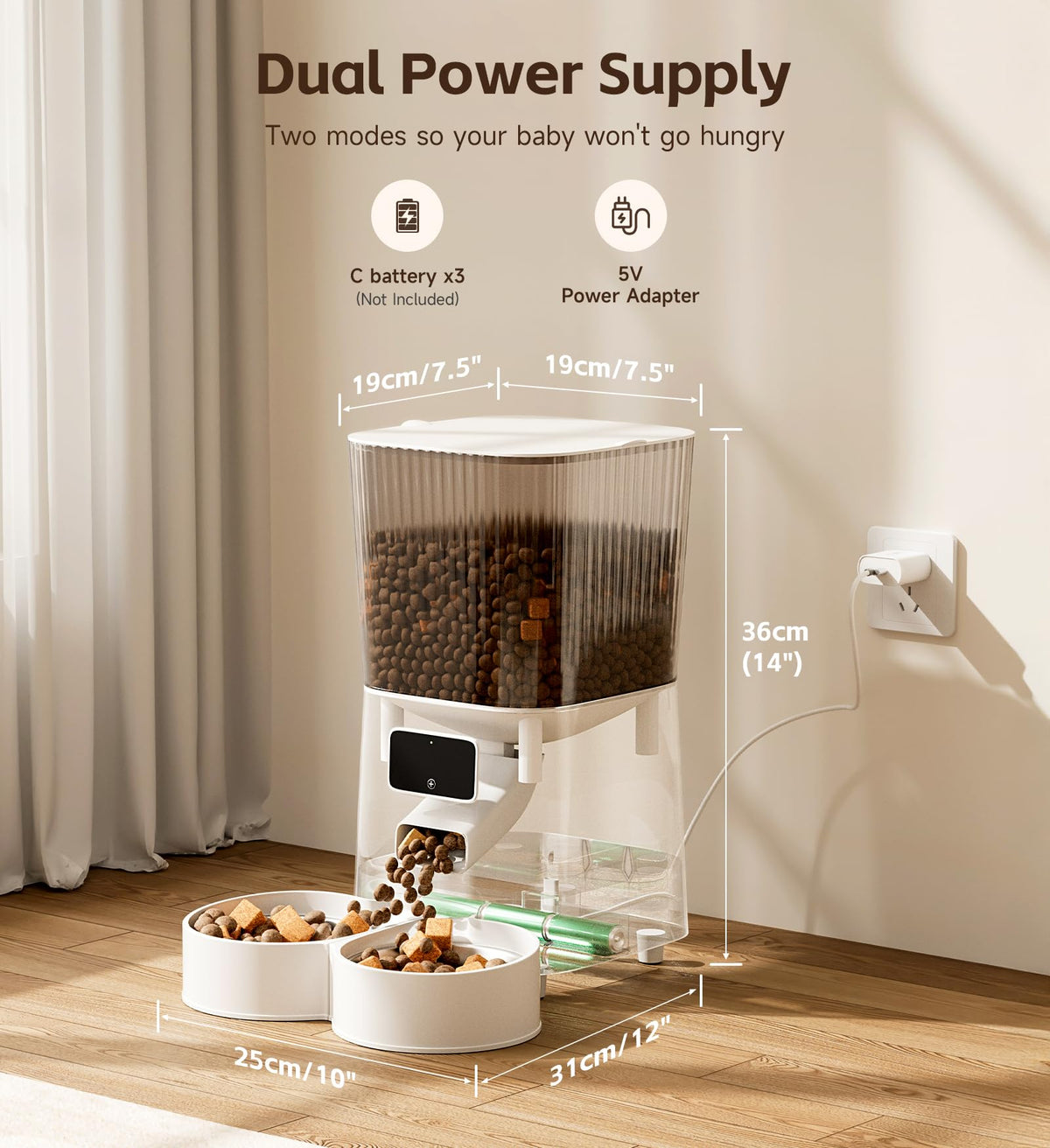 5L Cat Feeder Automatic with Timer, Automatic Cat Feeder, 1-9 Meals Per Day, Cats Food Dispenser with 2 Bowl, Auto Pet Feeder for 2 kittens and Small Dogs, Dual Power Supply - Sayby’s