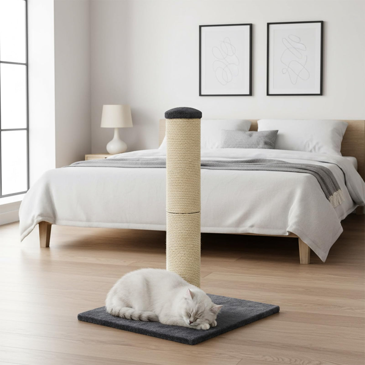 skylos 71cm Cat Scratching Post with Plush Resting Platform Natural Sisal,Anti-Tip,Easy Assembly,Grey