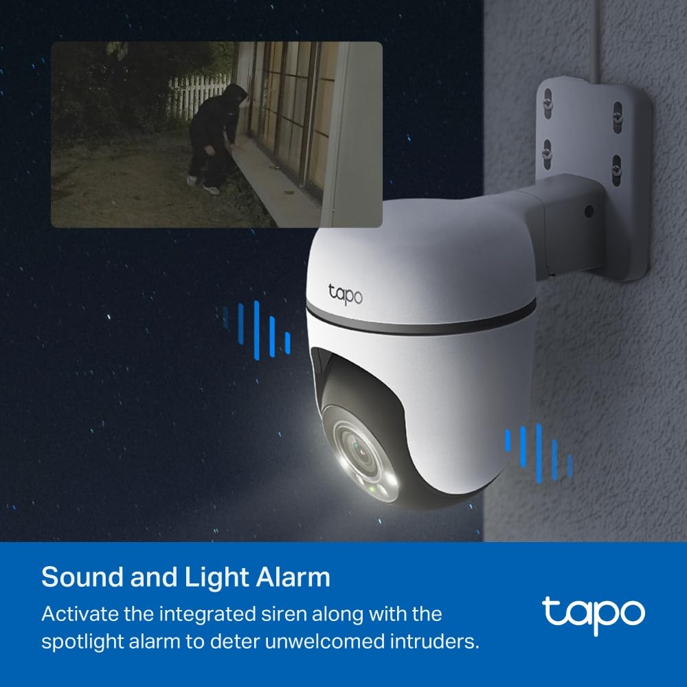 Tapo TC40 Pan/Tilt Smart Security Outdoor Camera, Full HD, 360° Smart Person Detection Motion Tracking, Color Night Vision, WiFi Camera No Monthly Fee, Two-Way Talk, IP65, Works with Alexa & Google