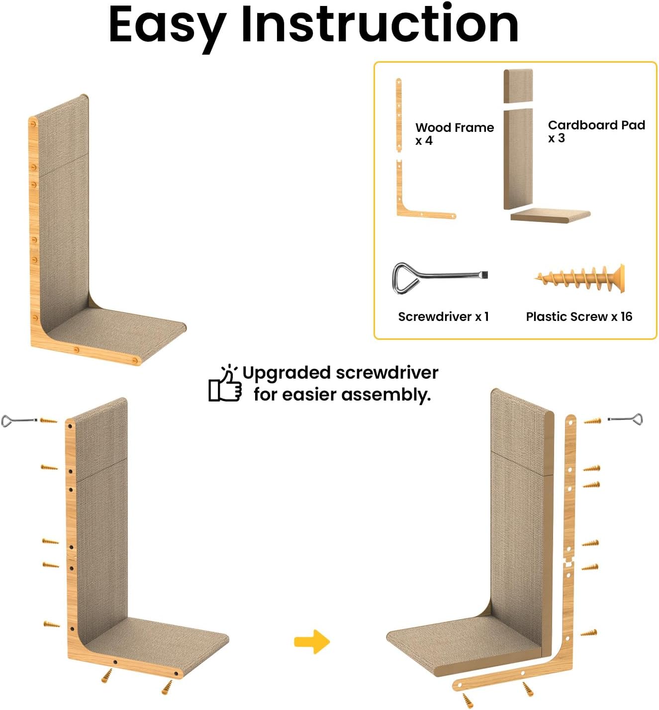 Conlun Cardboard Cat Scratcher,58 cm L Shape Scratch Pad