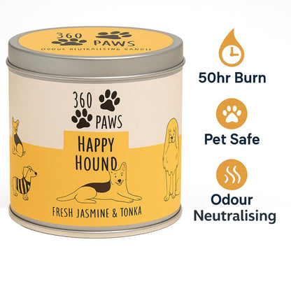 360 Paws Playful Pet Odour Neutralising Candle, Fresh Cotton & Musk, 50 Hour Burn Time, Pet-Safe AromaGuard™ Technology, Natural Wax, Reusable Tin