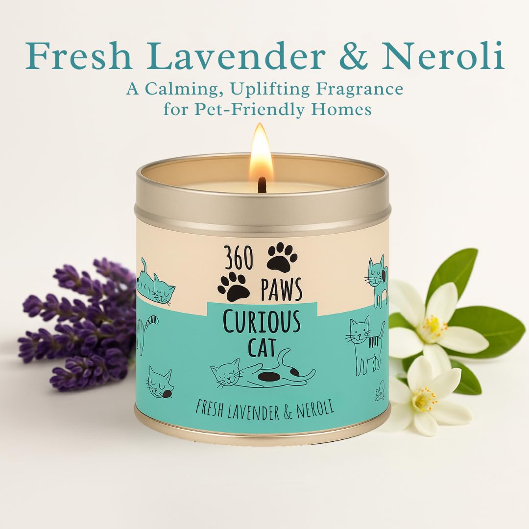 360 Paws Playful Pet Odour Neutralising Candle, Fresh Cotton & Musk, 50 Hour Burn Time, Pet-Safe AromaGuard™ Technology, Natural Wax, Reusable Tin