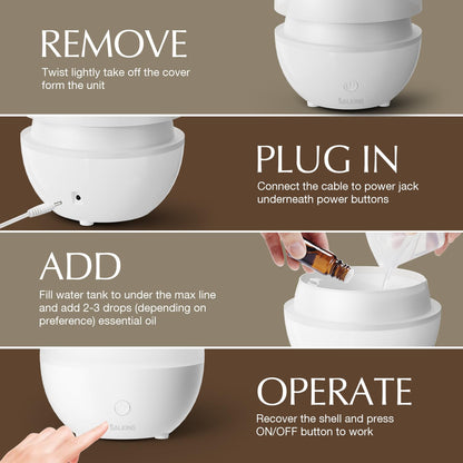 SALKING Essential Oil Diffuser, 100ml Small Aromatherapy Ultrasonic Cool Mist Humidifier with Warm White Lights, Auto Shut-Off Function, for Office Home