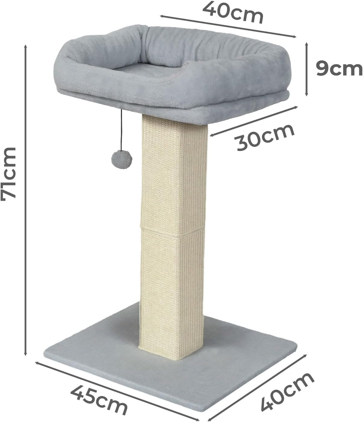 skylos 71cm Cat Scratching Post with Plush Resting Platform Natural Sisal,Anti-Tip,Easy Assembly,Grey