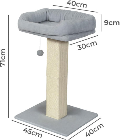 skylos 71cm Cat Scratching Post with Plush Resting Platform Natural Sisal,Anti-Tip,Easy Assembly,Grey