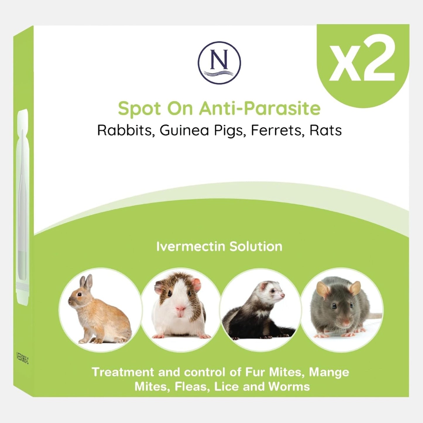 Naqua - 2 x VET STRENGTH - Anti-Parasite Spot On Pipettes. Treatment for Rabbits, Ferrets, Guinea Pigs, Rats & Chinchilla. Kills fleas, lice, mange mites (2 Pipettes)