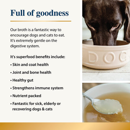 Chicken Bone Broth for Dogs & Cats - Free Range | 100% Real & Natural Liquid Bone Broth for Pets | High in Collagen & Protein for Healthy Joints, Gut, Digestion, Skin & Sickness Recovery