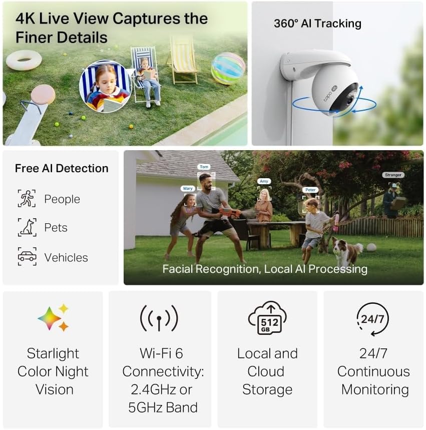 Tapo C211 2K 3MP Pan/Tilt Indoor Camera House Security Camera, WiFi Camera, No Monthly Fee, AI Detection, Dog Camera, Baby Camera Monitor, CCTV, 360° View, Night Vision, Works with Alexa & Google