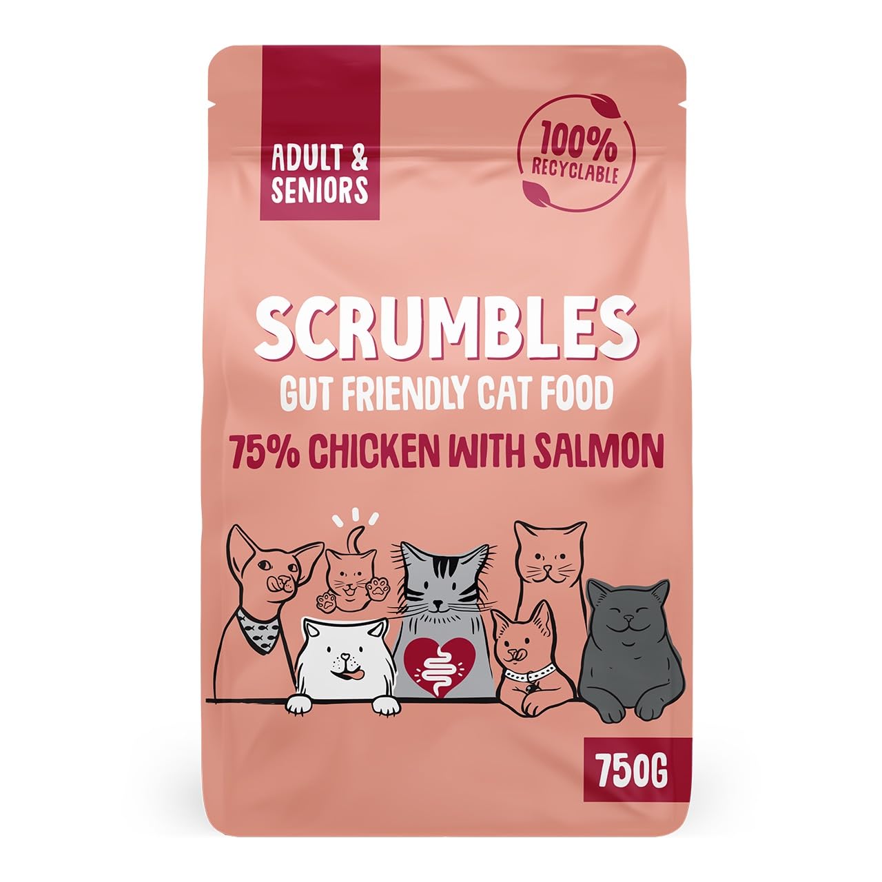 Scrumbles All Natural Dry Cat Food With 75% Chicken and Fresh Salmon, High Protein Food for Adults And Seniors