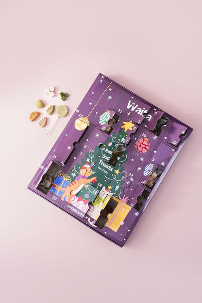 Cat Christmas Advent Calendar with Freeze-Dried Treats – Duck, Chicken, Chicken Heart, Barley Grass & Cranberry, 52g
