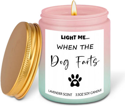Dog Lovers Gifts for Women, Funny Candle Gift Light Me When The Dog Farts, 3.5 oz Lavender Candle with Humorous Scent Relief, Novelty Presents for Dogs Mums Best Friends Sisters Coworkers