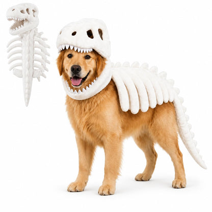 Dog Dinosaur Skeleton Halloween Costume, Plush Dino Pet Costume for Small, Medium, and Large Dogs, Funny Dog Cosplay Outfit for Halloween Party Decorations，Black：90cm