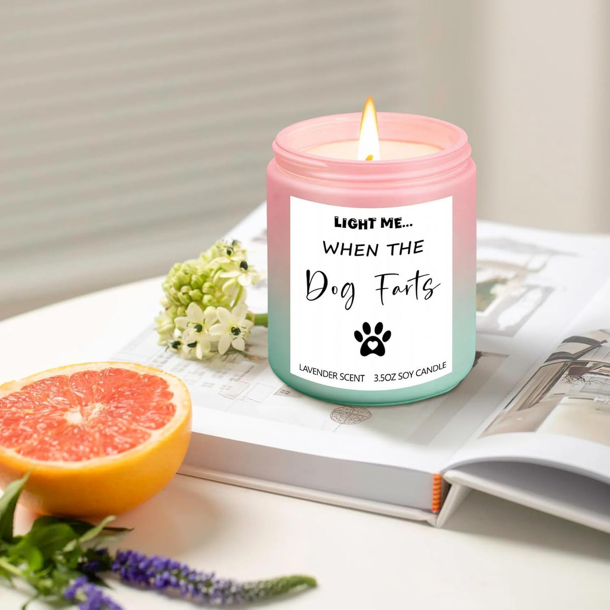 Dog Lovers Gifts for Women, Funny Candle Gift Light Me When The Dog Farts, 3.5 oz Lavender Candle with Humorous Scent Relief, Novelty Presents for Dogs Mums Best Friends Sisters Coworkers