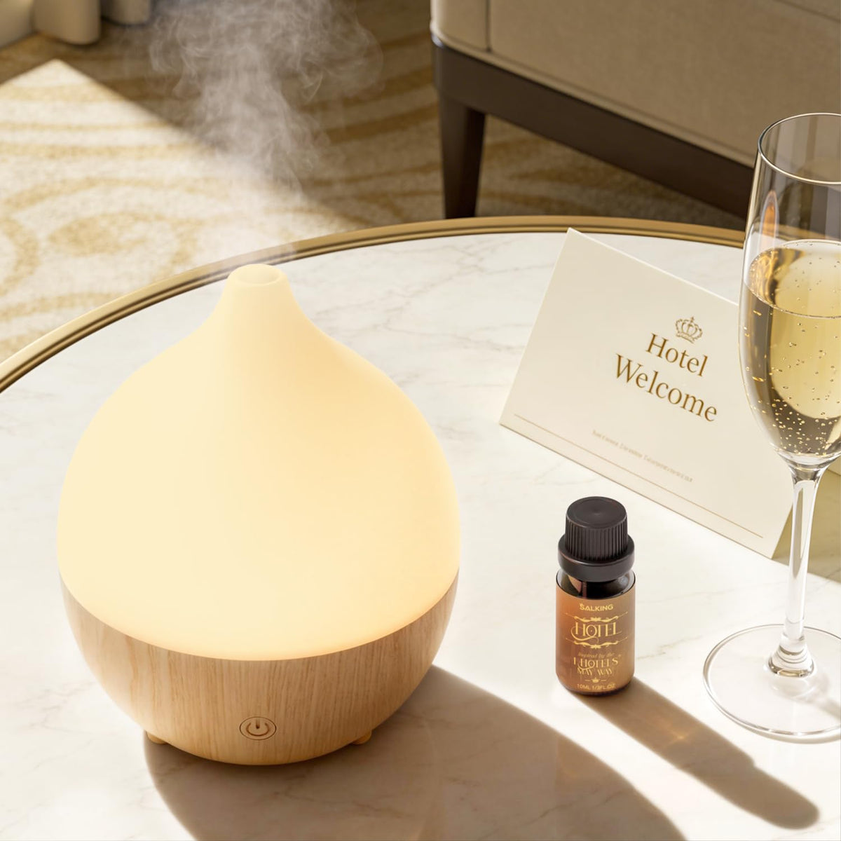 SALKING Essential Oil Diffuser, 100ml Small Aromatherapy Ultrasonic Cool Mist Humidifier with Warm White Lights, Auto Shut-Off Function, for Office Home