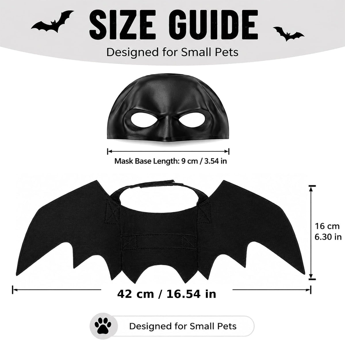 Halloween Cat Costume Bat Wings & Mask Pet Costume Accessory 2Pcs (Black)