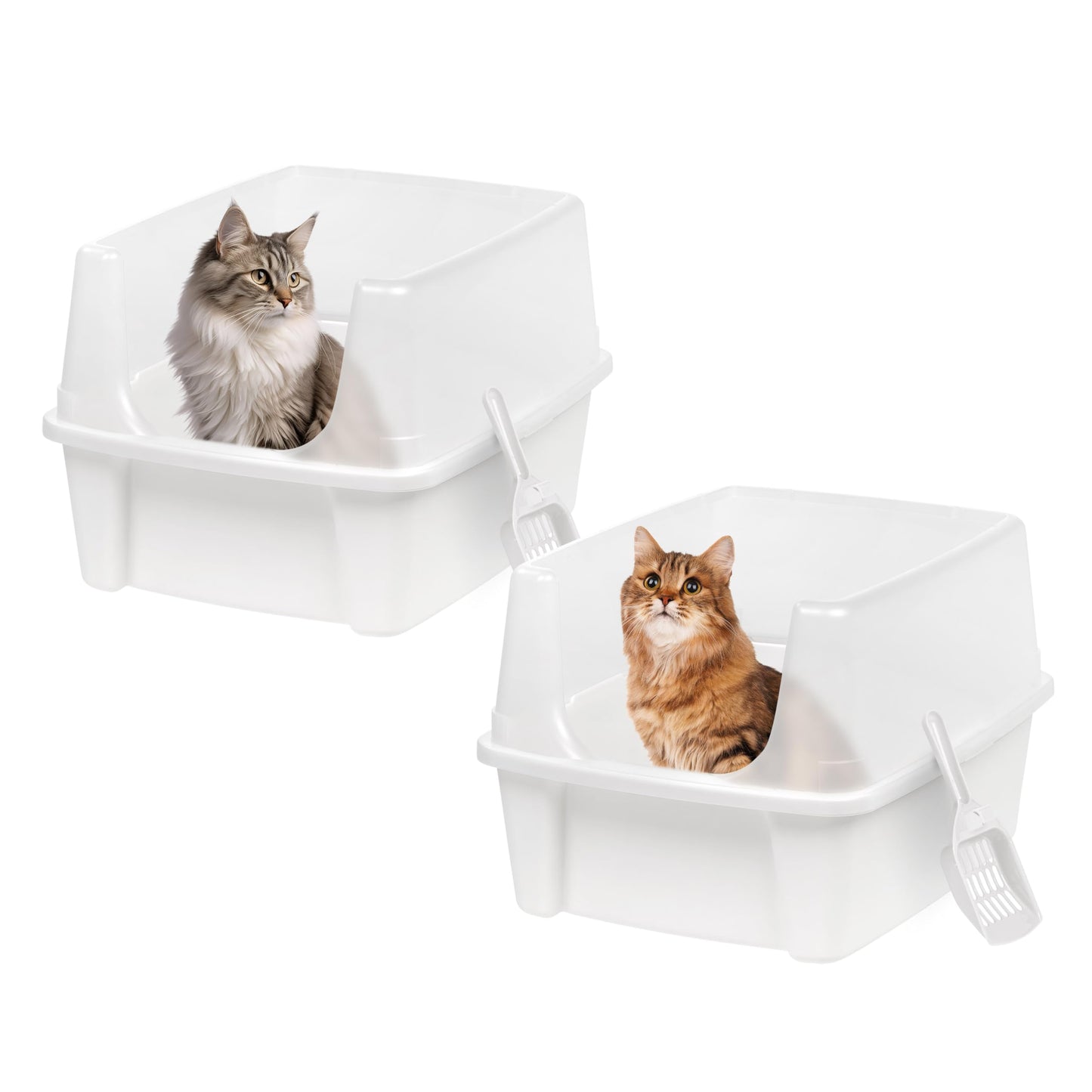 Iris Ohyama Cat Litter Tray with Scoop, Grey, Easy to Clean, Cat Litter Box, Detachable Spill Preventing Walls, For Kittens, Adult Cats, Rabbits, BPA Free, Open Top, Modern, CLH-12