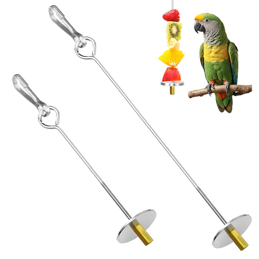 UTXN Parrot Fruit Skewers & Bird Parrot Apple Feeder - 2 PCS Stainless Steel Bird Fruit Skewers, Parrot Treats Food Holder Toy for Budgie, Cockatiel, Parakeet (Silver)