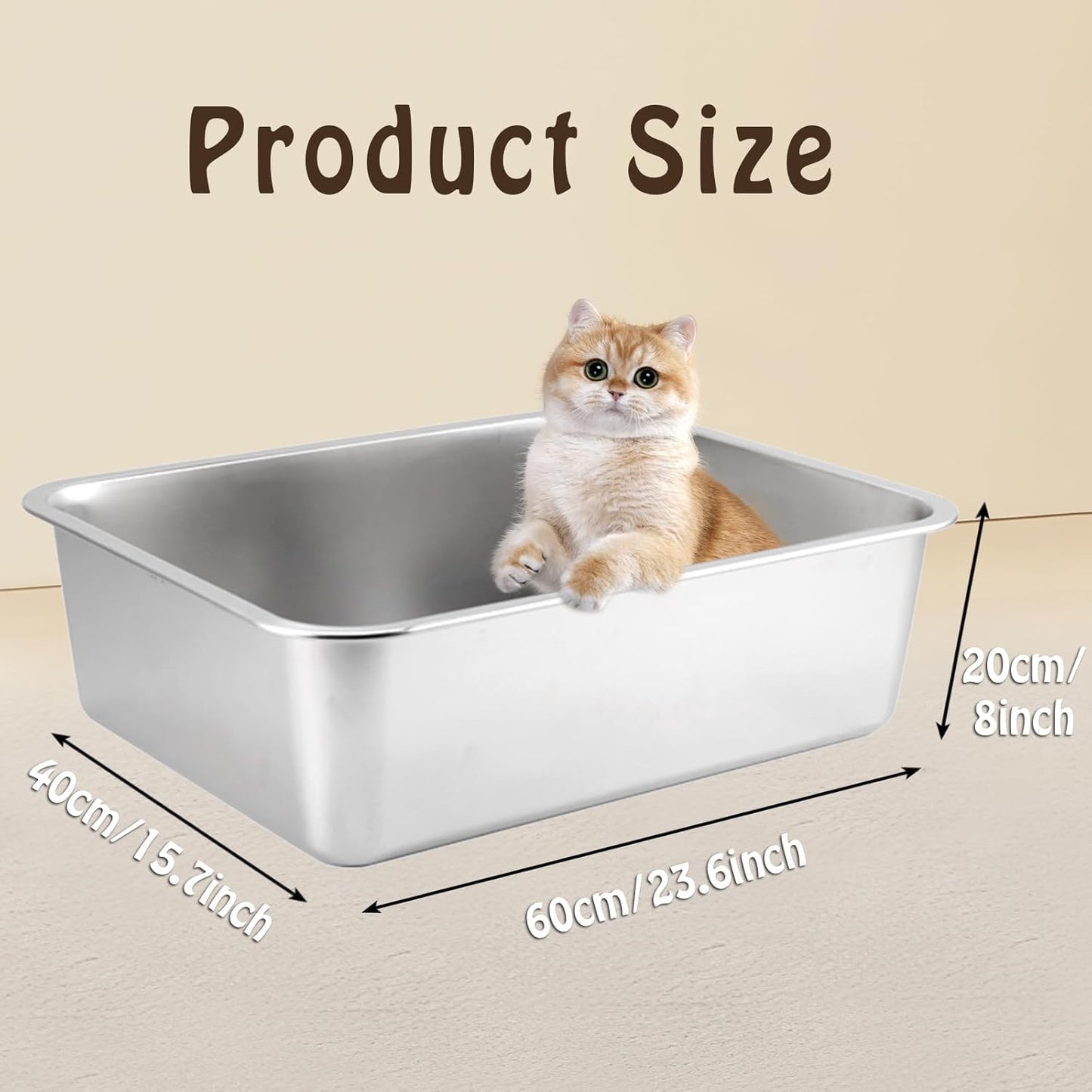 XXL Cat Litter Tray 50 * 35 * 15CM(19.5" L x 13.5" W x 6" H) Litter Tray Litter Box Large Cat Litter Trays for Cats Rabbits, Never Absorbs Odors, Rustproof, Non Stick Smooth Surface