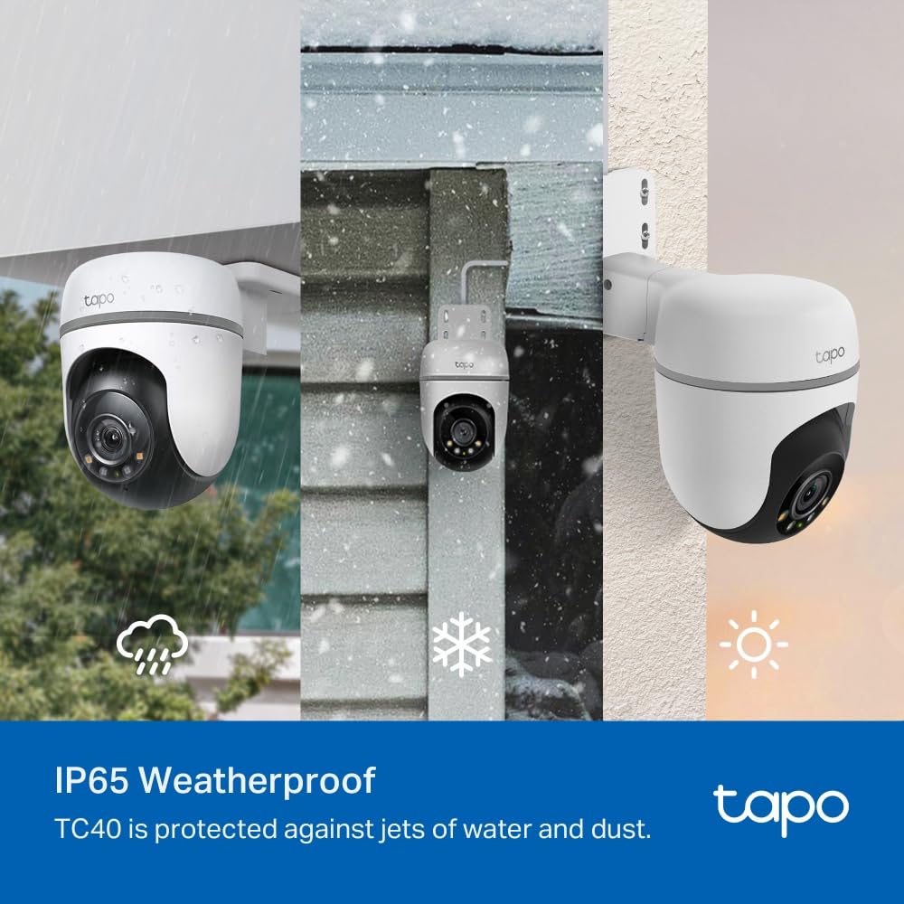 Tapo TC40 Pan/Tilt Smart Security Outdoor Camera, Full HD, 360° Smart Person Detection Motion Tracking, Color Night Vision, WiFi Camera No Monthly Fee, Two-Way Talk, IP65, Works with Alexa & Google