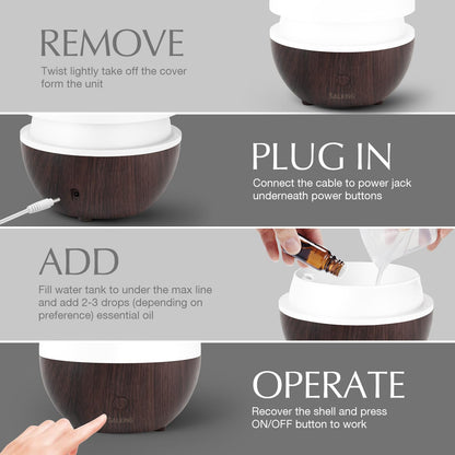 SALKING Essential Oil Diffuser, 100ml Small Aromatherapy Ultrasonic Cool Mist Humidifier with Warm White Lights, Auto Shut-Off Function, for Office Home